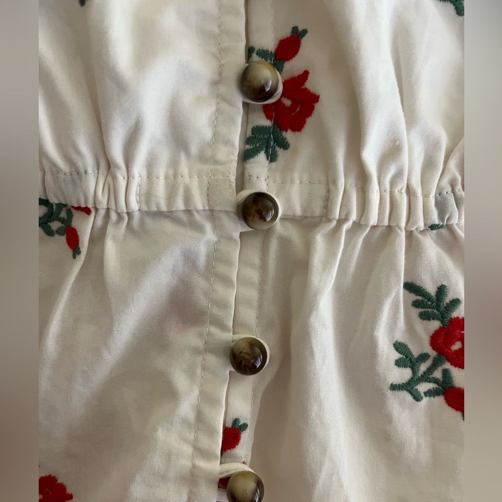 Anthropologie White Embroidered Blouse w/ Waist Tie - Picture 4 of 6